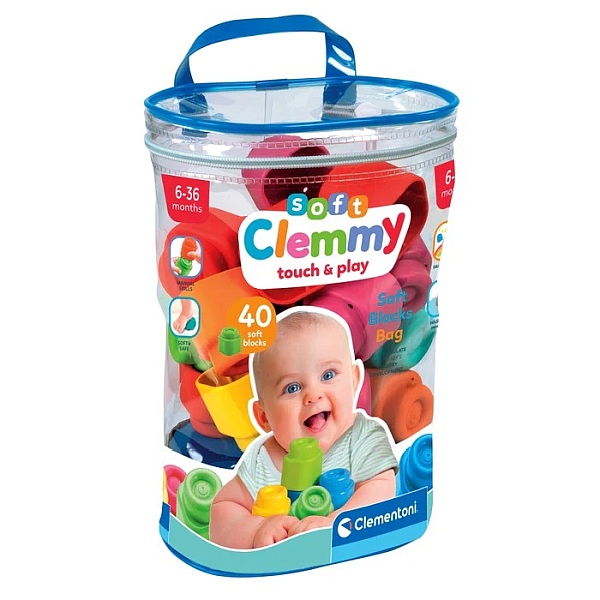 Clemmy baby puha építőkocka tárolózsákban 40 db