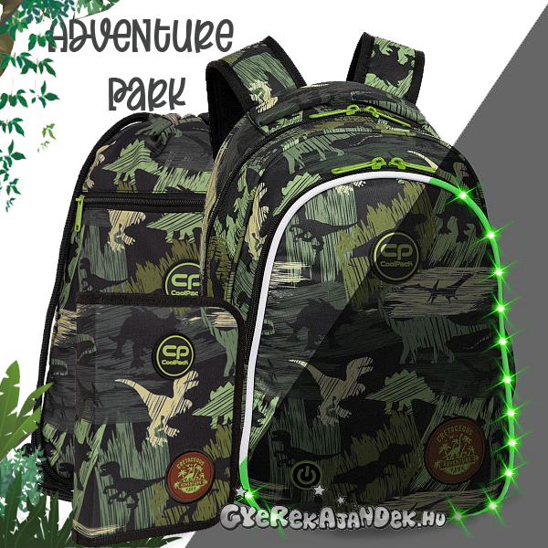 Coolpack dínós iskolatáska hátizsák LED világítással SZETT – Adventure Park