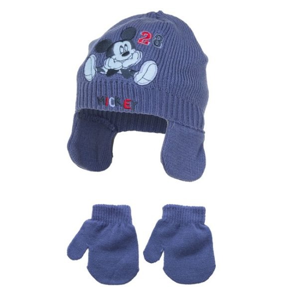 Mickey kötött baby sapka és kesztyű – kék