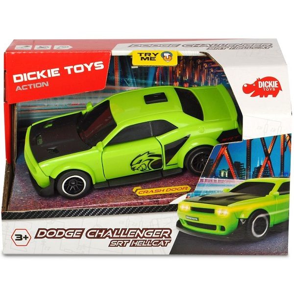 Dickie Dodge Challenger SRT Hellcat zöld színű – autó fényjátékkal és hangeffektekkel