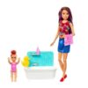 Barbie bébiszitter játékszett babával és káddal