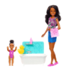 Barbie bébiszitter játékszett néger babával és káddal