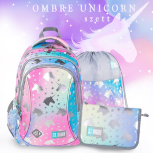 St. Right unikornisos iskolatáska, hátizsák 39 cm SZETT – Ombre Unicorn
