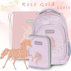HEAD unikornisos iskolatáska, hátizsák 39 cm SZETT – Rose Gold