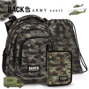 BackUp terepmintás iskolatáska hátizsák Premium SZETT – Army