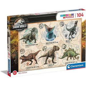 Clementoni Supercolor puzzle 104 db-os – Jurassic World dínó térkép