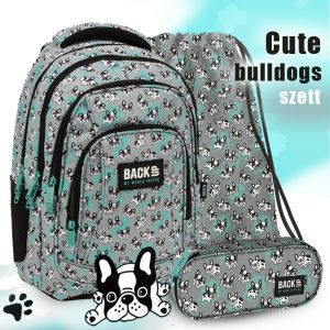 BackUp kutyás iskolatáska, hátizsák SZETT – Cute Bulldogs