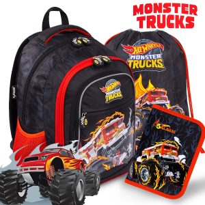Hot Wheels iskolatáska, hátizsák SZETT – Monster Trucks