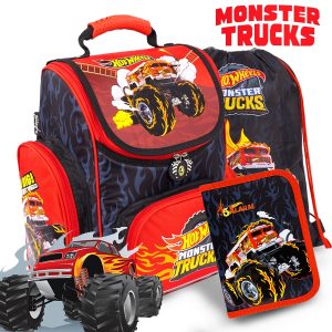 Hot Wheels ergonomikus iskolatáska SZETT – Monster Trucks