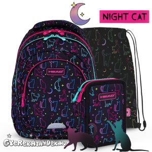 HEAD cicás iskolatáska, hátizsák 39 cm SZETT – Night Cat