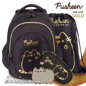 Pusheen Cat iskolatáska hátizsák 43 cm SZETT – Fekete-arany