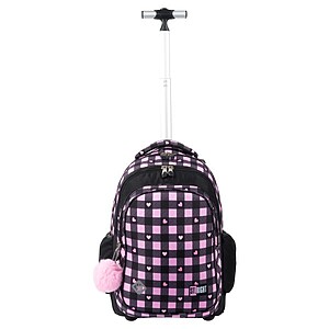 St. Right gurulós iskolatáska SZETT – Pink Checkered