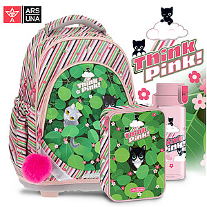 Ars Una cicás anatómiai iskolatáska SZETT – Think Pink Leaves (AU-F1)