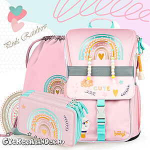 BAAGL ergonomikus iskolatáska SZETT – Pink Rainbow