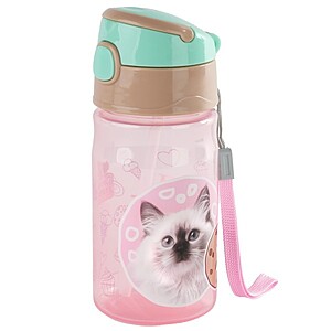 Szívószálas cicás műanyag kulacs 330 ml – Sweet Heart
