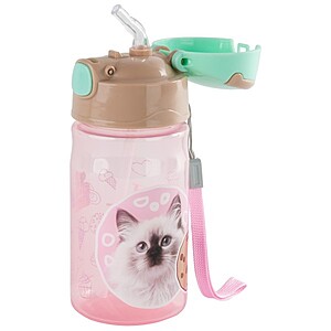 Szívószálas cicás műanyag kulacs 330 ml – Sweet Heart