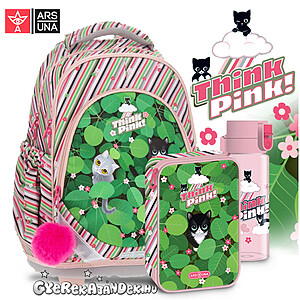 Ars Una cicás anatómiai iskolatáska SZETT 5 részes – Think Pink Leaves (AU-F1)