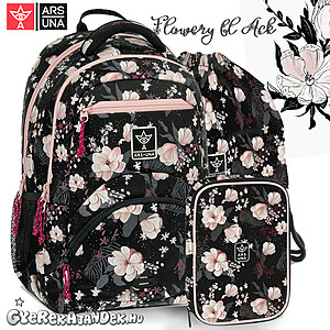 Ars Una iskolatáska hátizsák SZETT – Flowery Black ( AU-C2 )