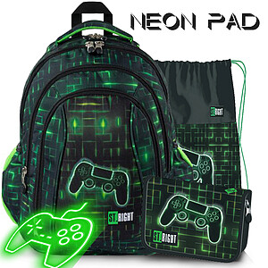 St. Right iskolatáska, hátizsák SZETT 43 cm – Neon Pad
