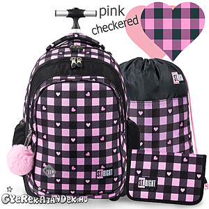 St. Right gurulós iskolatáska SZETT – Pink Checkered