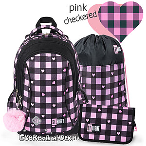 St. Right iskolatáska, hátizsák 39 cm SZETT – Pink Checkered