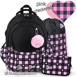 St. Right iskolatáska, hátizsák SZETT 43 cm – Pink Checkered