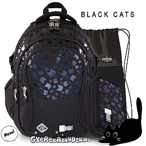 St. Right cicás iskolatáska, hátizsák 4 rekeszes SZETT 43 cm – Black Cats